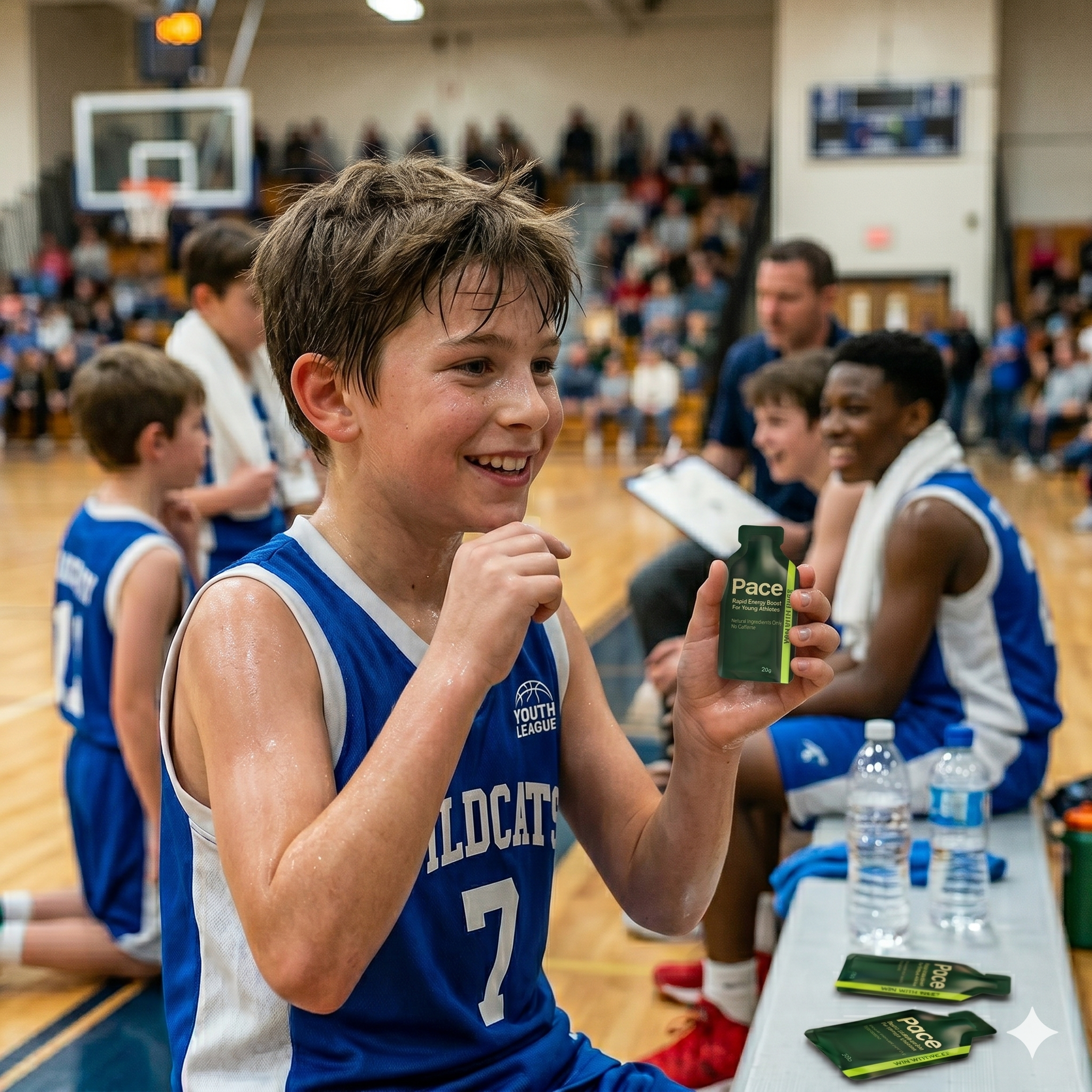 Young athlete with Pace Energy on the bench